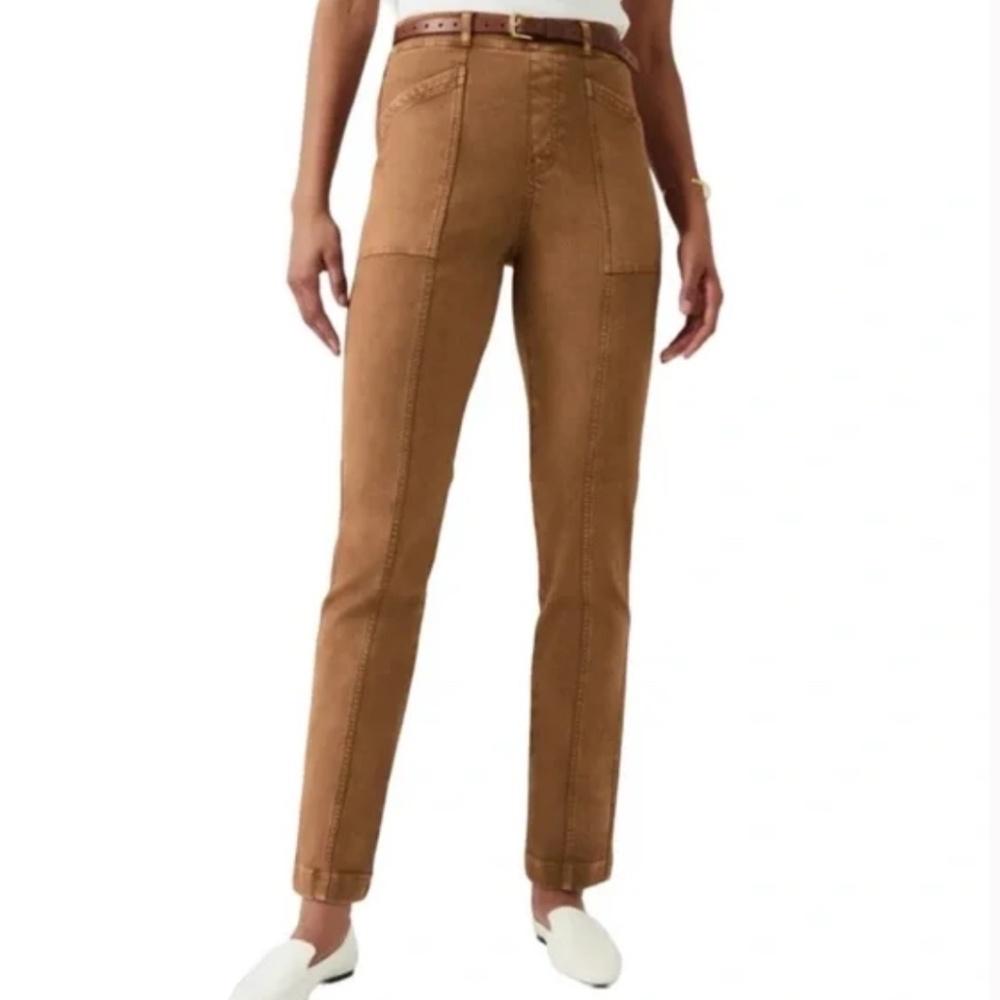 SPANX ACORN STRETCH TWILL STRAIGHT LEG UTILITY PANTS SIZE LARGE NWOT